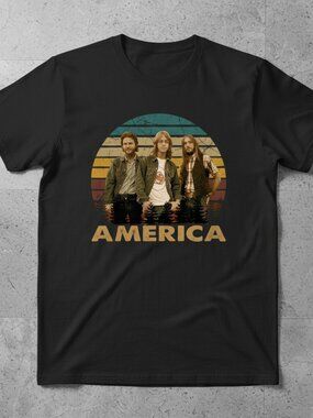 America Band Retro Sunset Graphic T-Shirt Vintage Style Classic Rock Tee Unisex